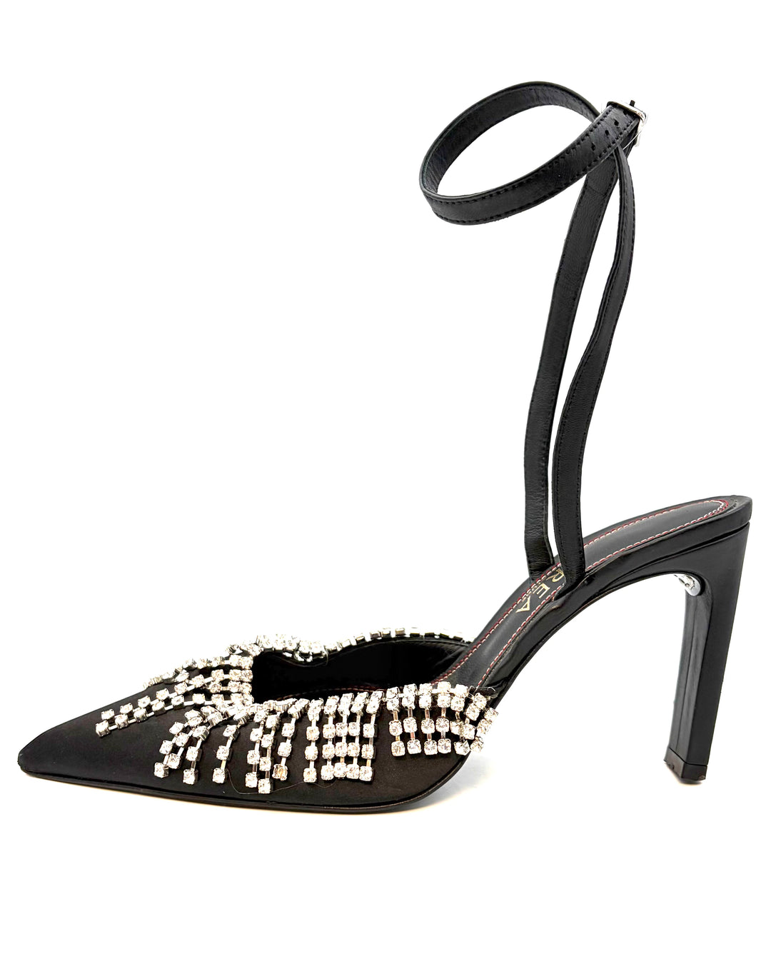 Black Gem Fringe Heels With Ankle Strap - Size 39
