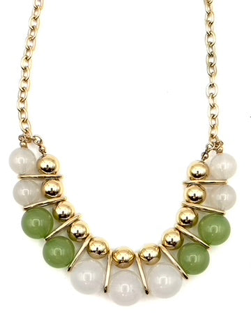 Gold and Sage Beaded Statement Necklace