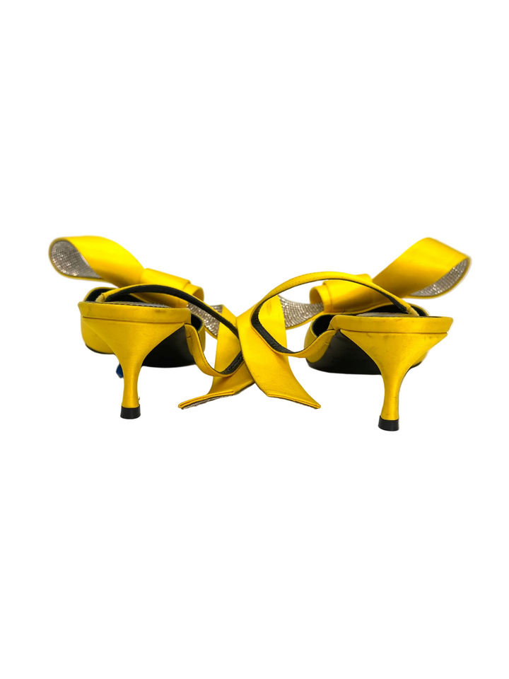 Bright Yellow Rhinestone Bow Kitten Heels - Size 38