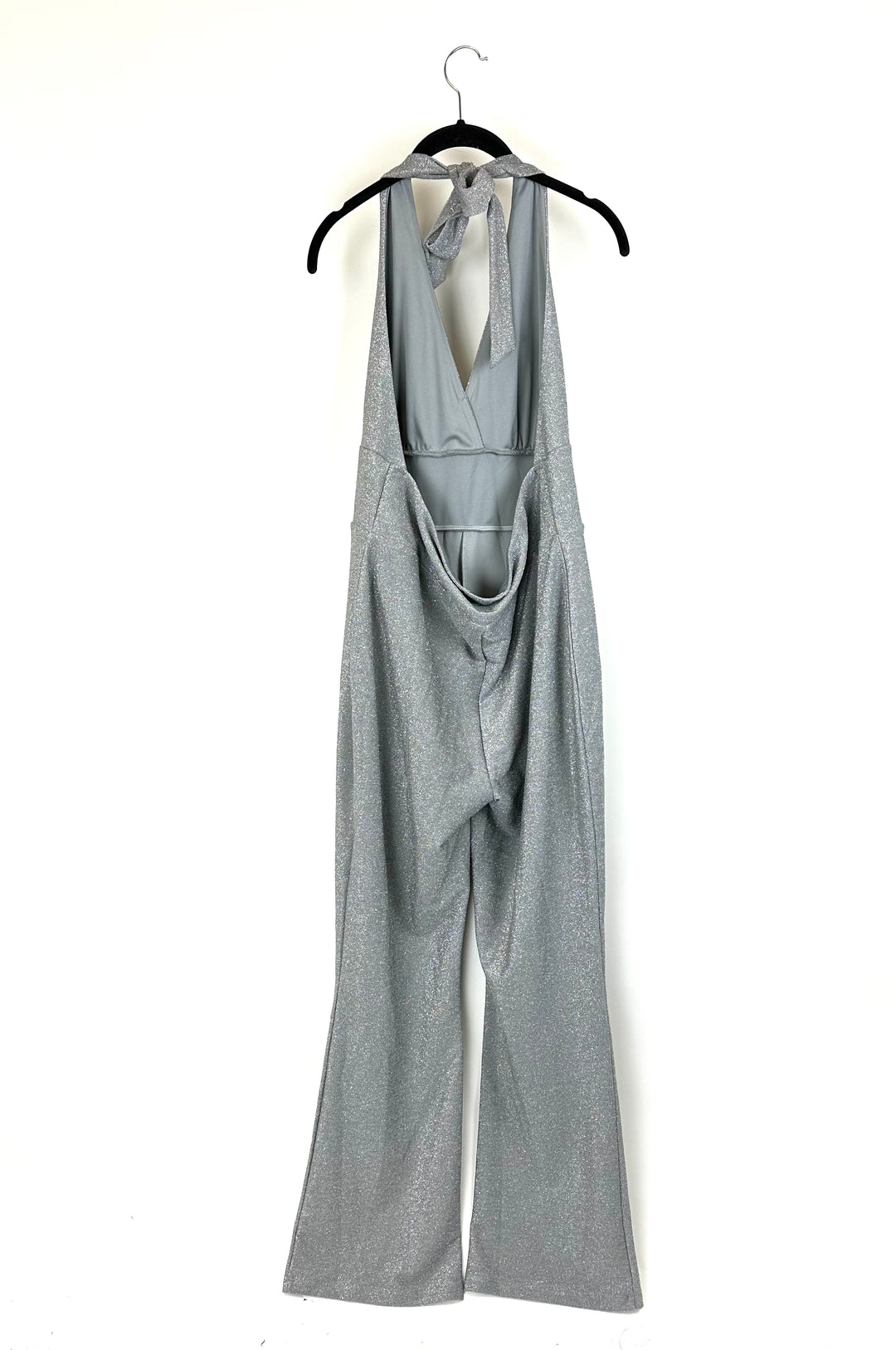 Shimmering Silver Metallic Halter Neck Jumpsuit - Medium and Extra Large