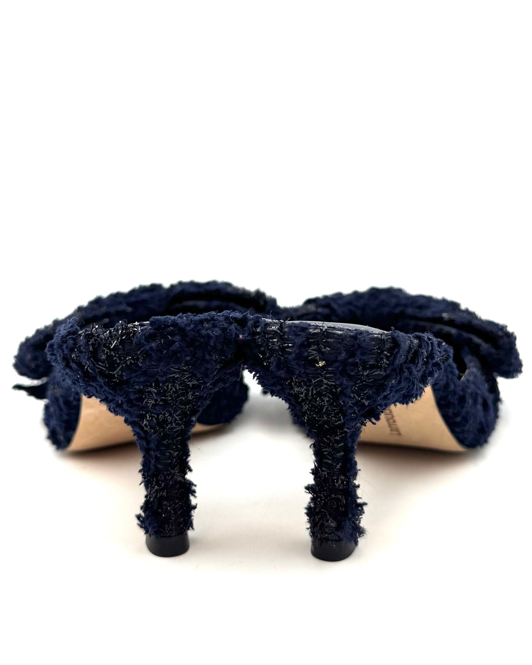 Dark Blue Tweed Bow Kitten Heels - Size 6.5