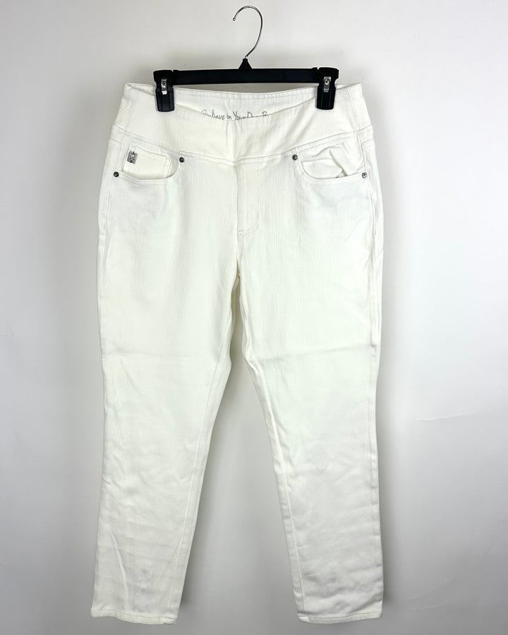 Vanilla White Stretch Ankle Zipper Pants - Size 12/14