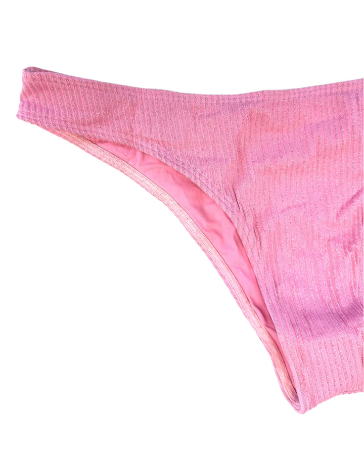 Pink Metallic Mid Rise Bikini Bottom - M, L, XL, XXL