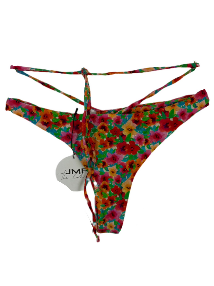 Multi Colored Floral Thong Bikini Bottom - L, XL, XXL