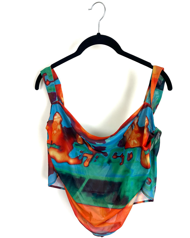 Miaou Multicolor Abstract Mesh Crop Top - 2XL
