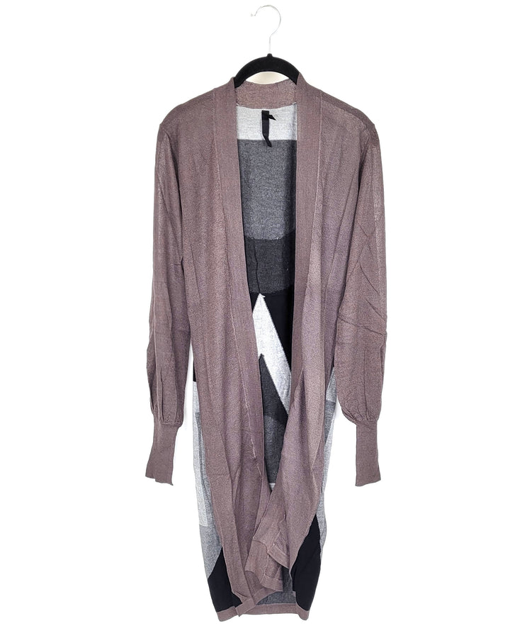 Brown and Gray Long Knit Cardigan - Extra Small and Small