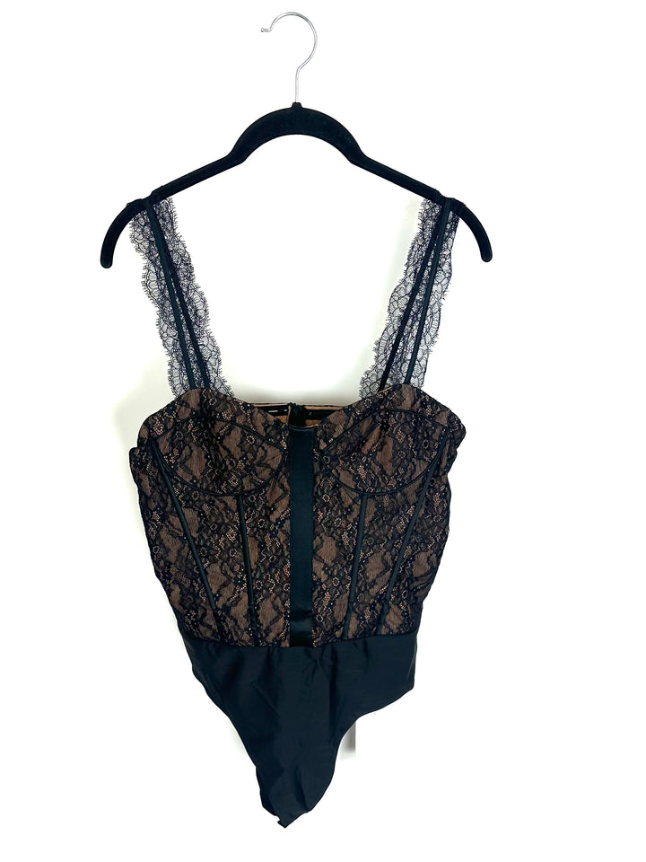 Black and Nude Layered Lace Bodysuit -Size 2/4 and 12/14