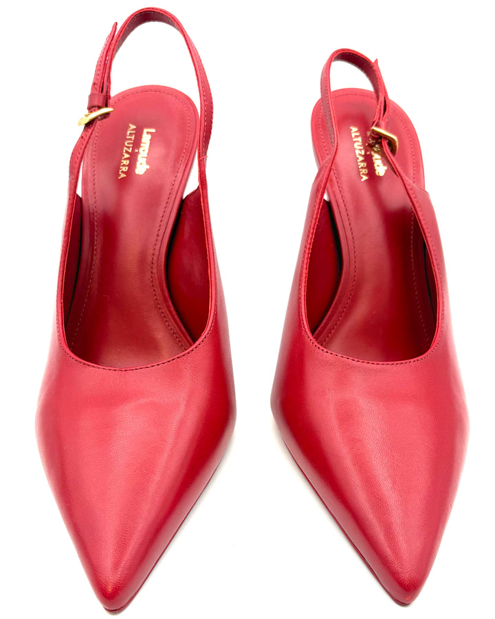 Red Leather Slingback Heels - Size 7