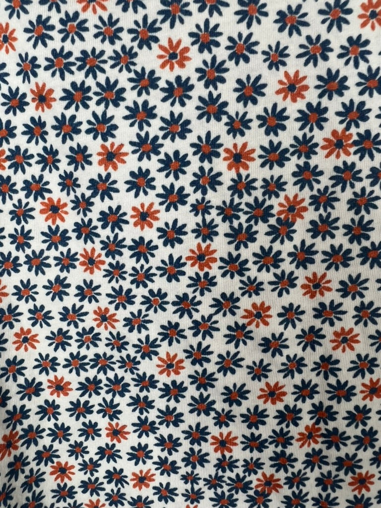 MENS Blue and Orange Flower White Button Up - Large