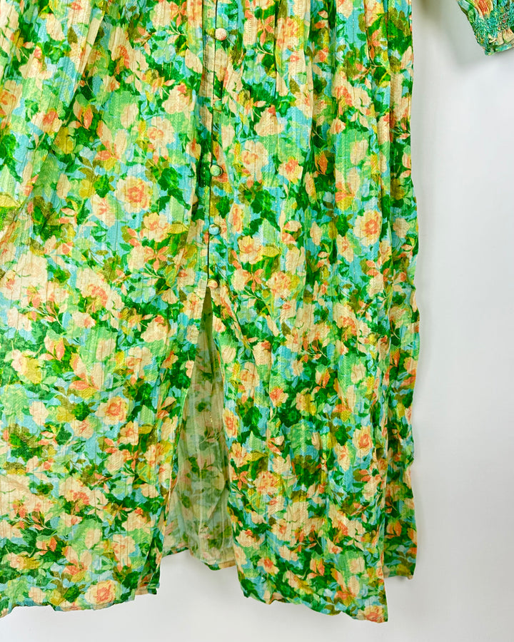 Green Floral V-Neck Dress - Small
