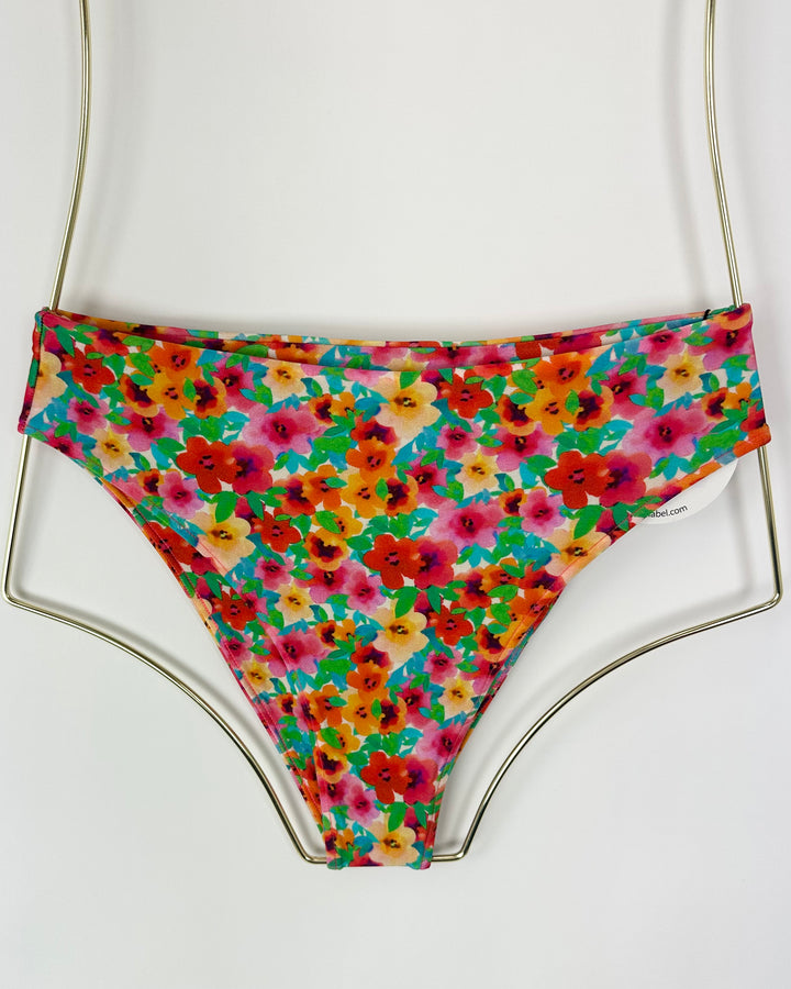 Multi Colored Floral High Waisted Bikini Bottom - Extra Small