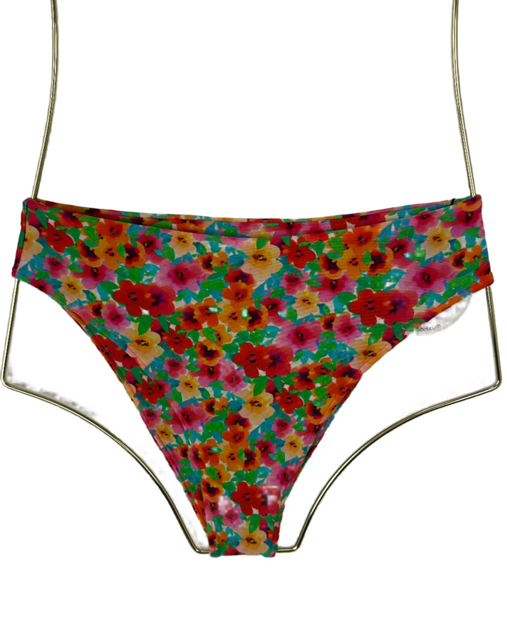 Multi Colored Floral High Waisted Bikini Bottom - Extra Small