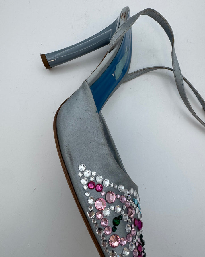 Light Blue Rhinestone Embellished Heels - Size 39