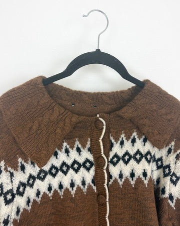 Abstract Brown Patterned Cardigan - Size 6/8