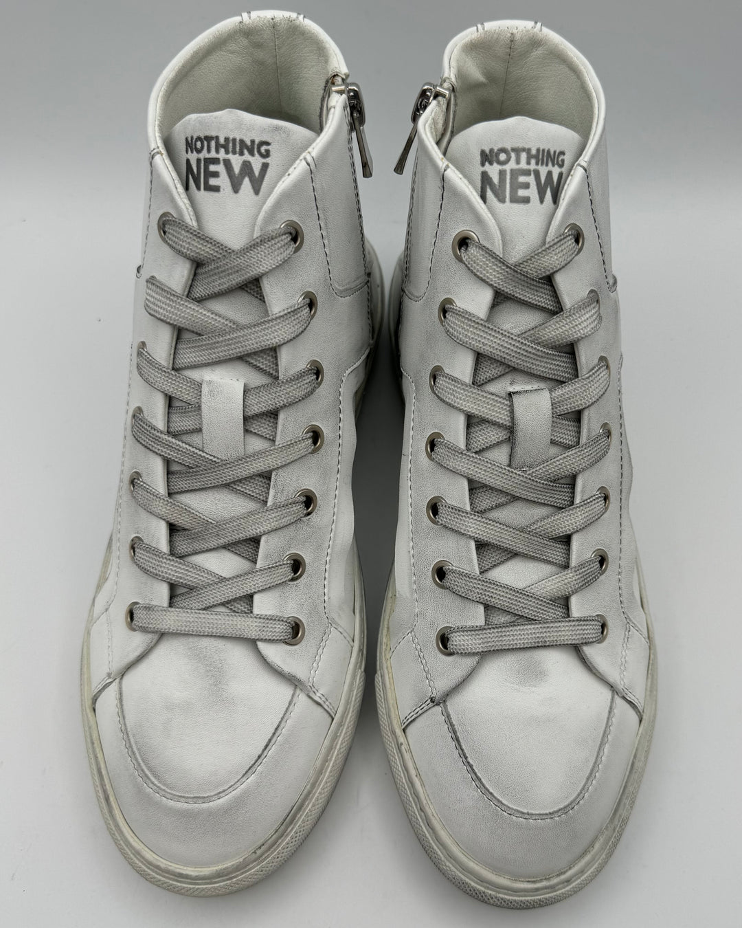 Distressed White Leather High Top Sneakers - Size 6, 8 and 9