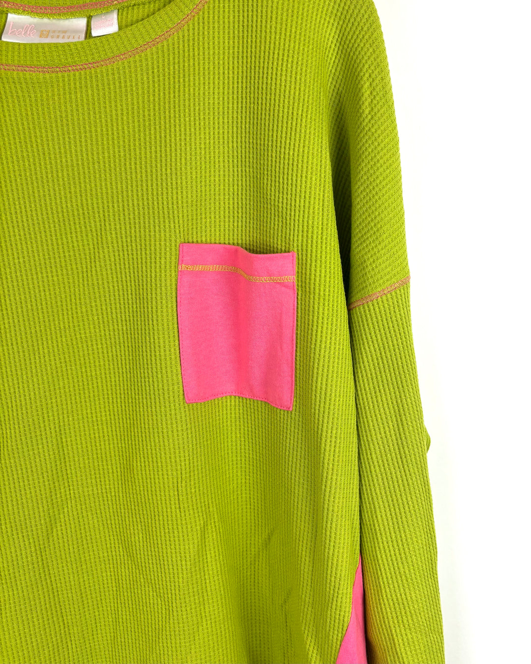 Pear Green Waffle Knit Long Sleeve Top - Size 14/16