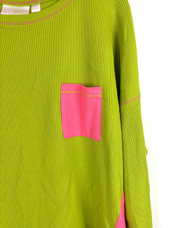 Pear Green Waffle Knit Long Sleeve Top - Size 14/16