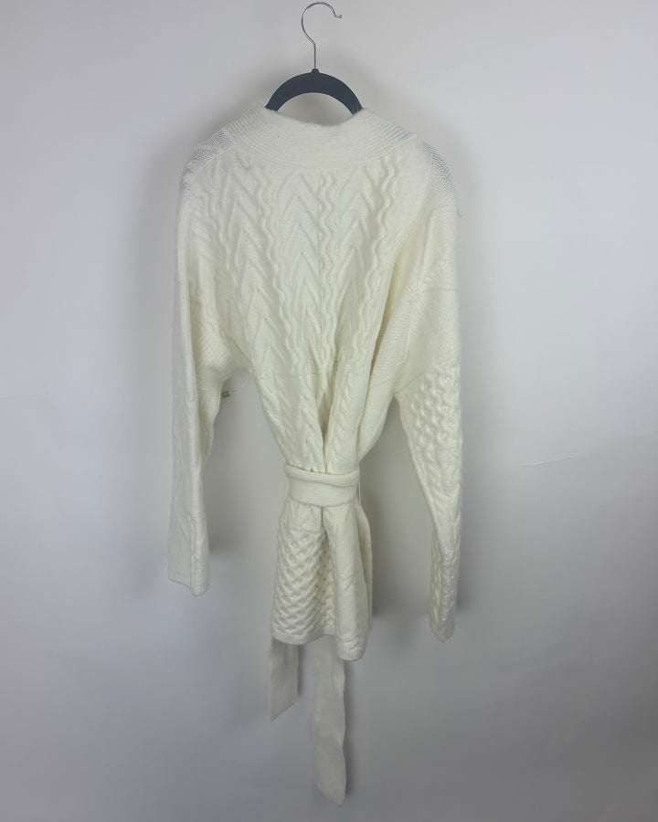 Thick White Knit Cardigan - Medium