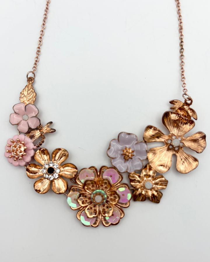 Gold Flower And Dragonfly Pendant Necklace