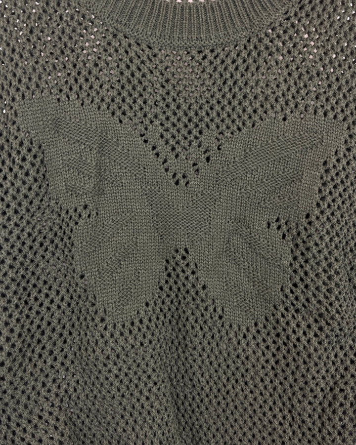 Dark Green Knit Sweater with Butterfly - Size 6/8