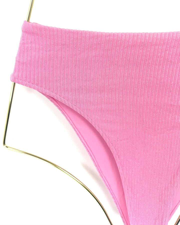 Pink Metallic High Waist Bikini Bottom -XS, S, XXL