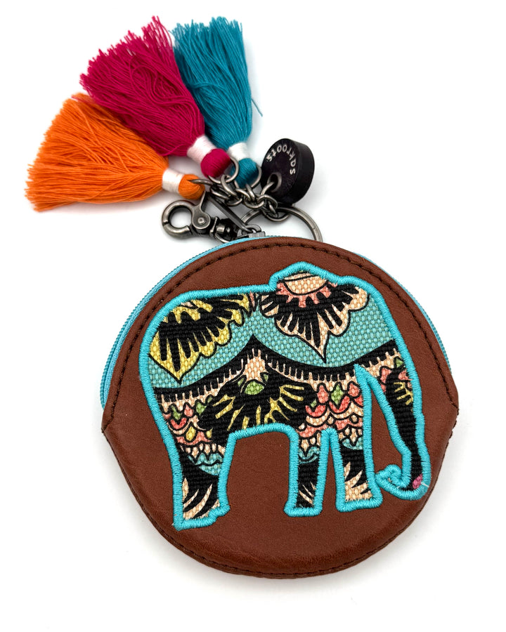 Circular Abstract Elephant Zippered Keychain