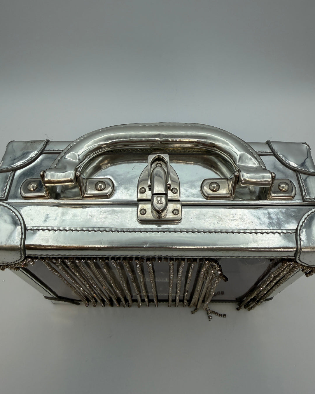 Silver Metallic and Gem Fringe Structured Bag