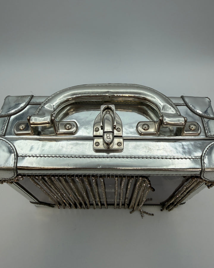 Silver Metallic and Gem Fringe Structured Bag