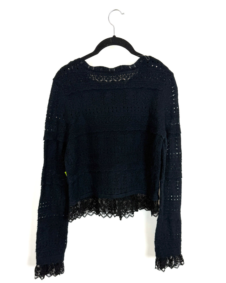 Black Lace Detail Cardigan - Size 2/4