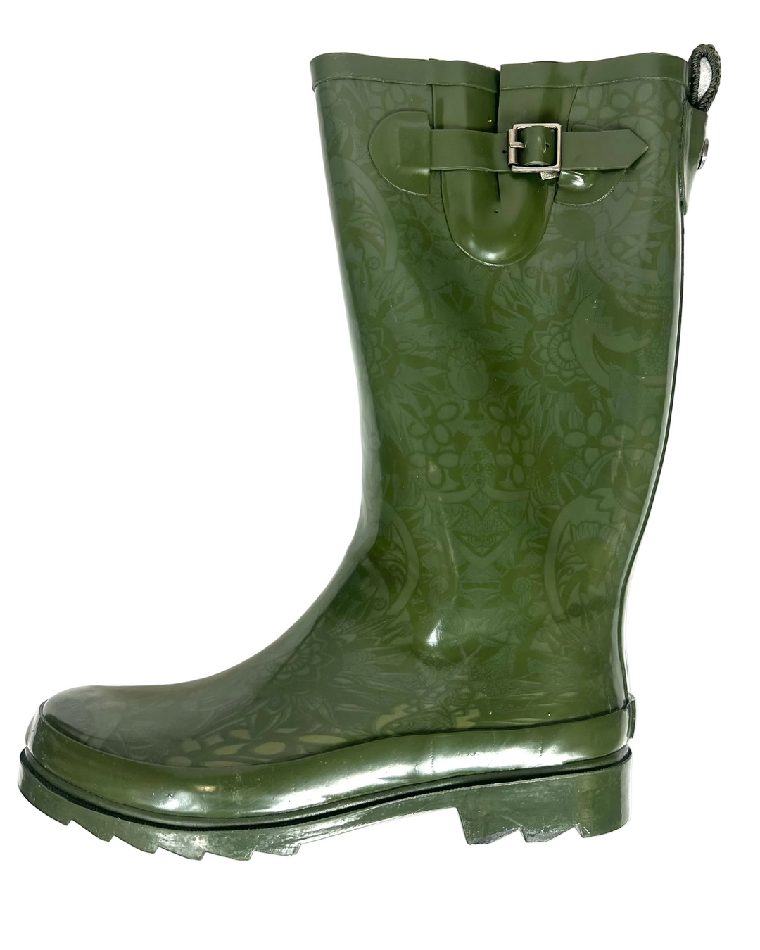 Tall Green & Floral Print Rainboots - Size 6, 7, 9, 10