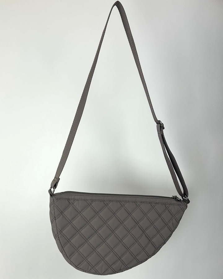 Taupe Quilted Crescent Shoulder Bag