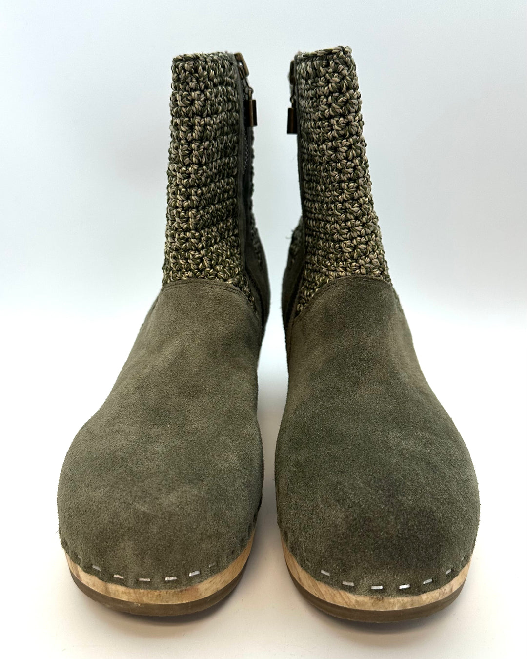 Green Suede & Crochet Clog Boots - Size 6-11