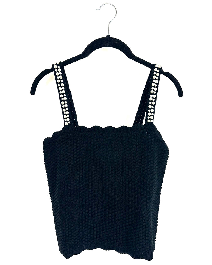 Black Knit Faux Pearl Top - Size 4/6 and 6/8