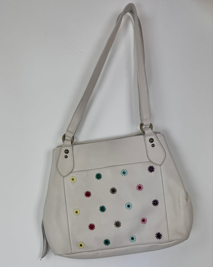 Off White Floral Embroidered Satchel