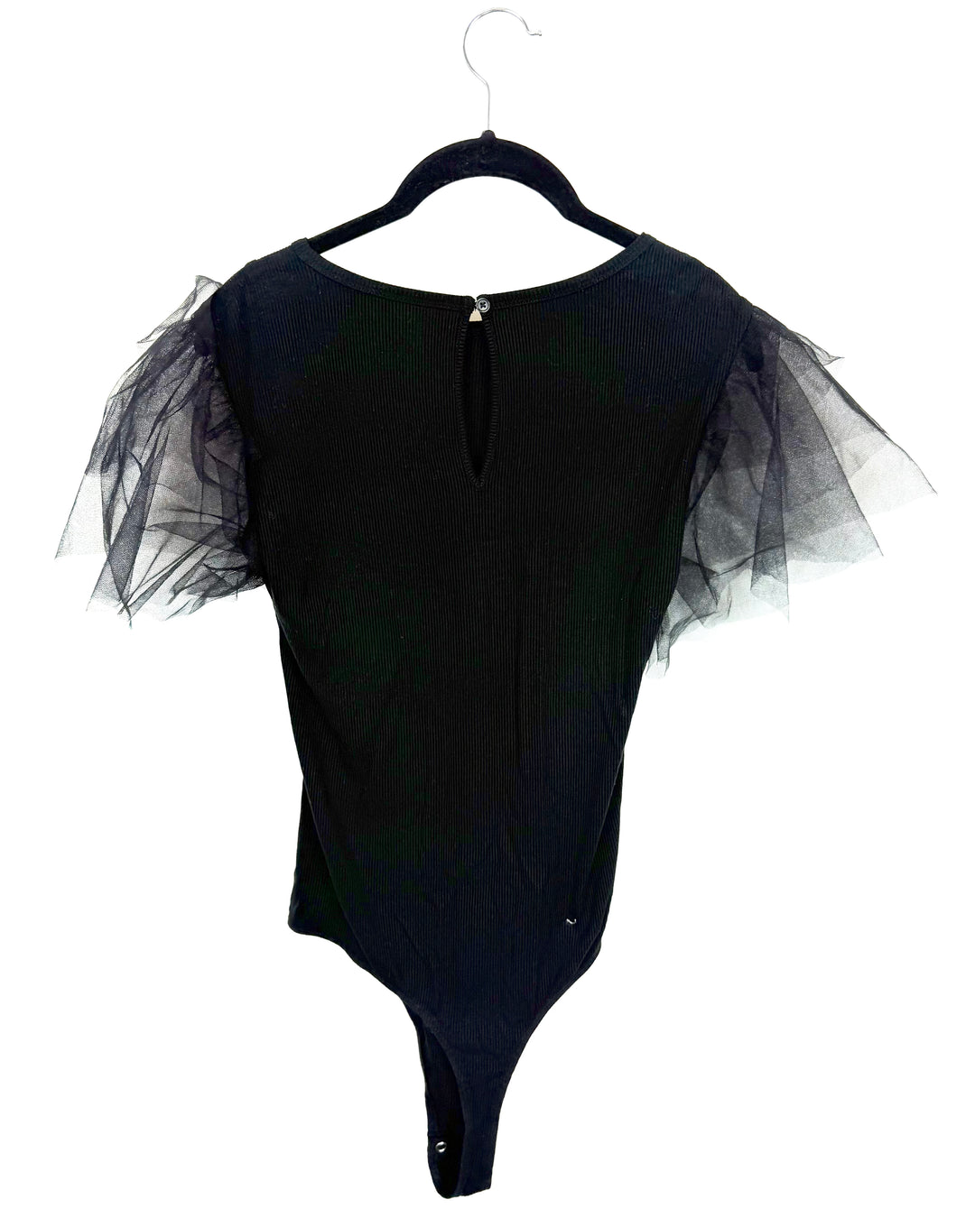 Black Bodysuit With Tulle Sleeves - Size 4/6