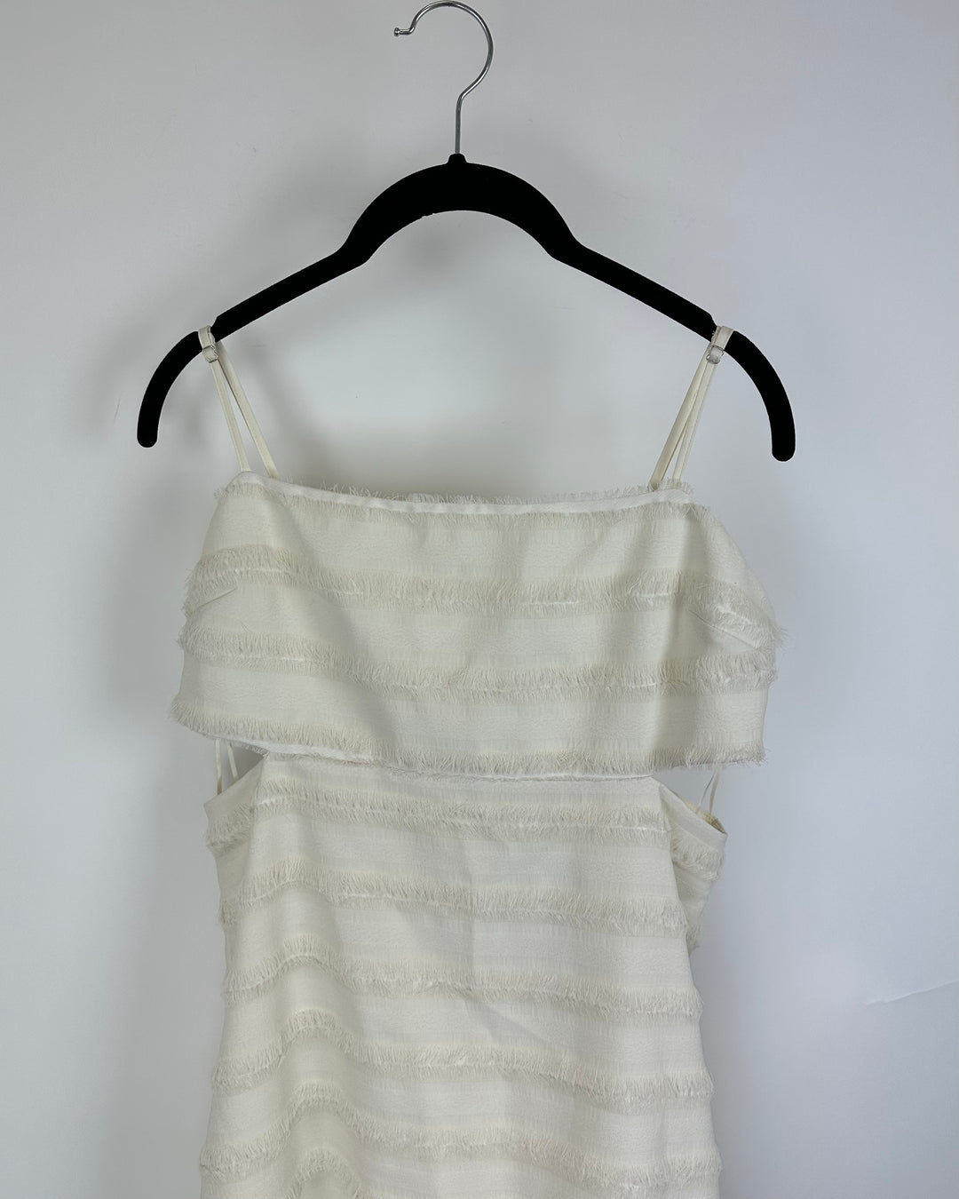 Cream Texture Fringe Striped Dress- Small