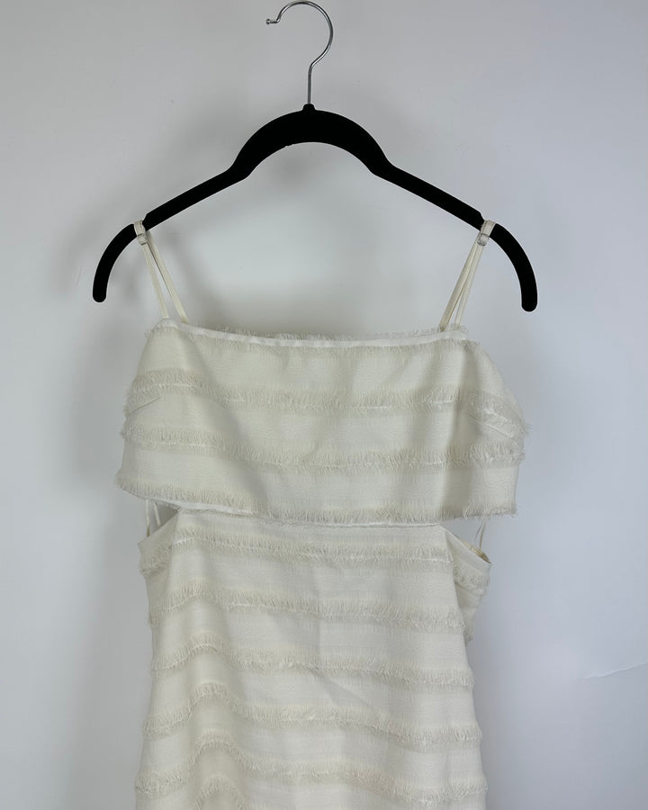 Cream Texture Fringe Striped Dress- Small