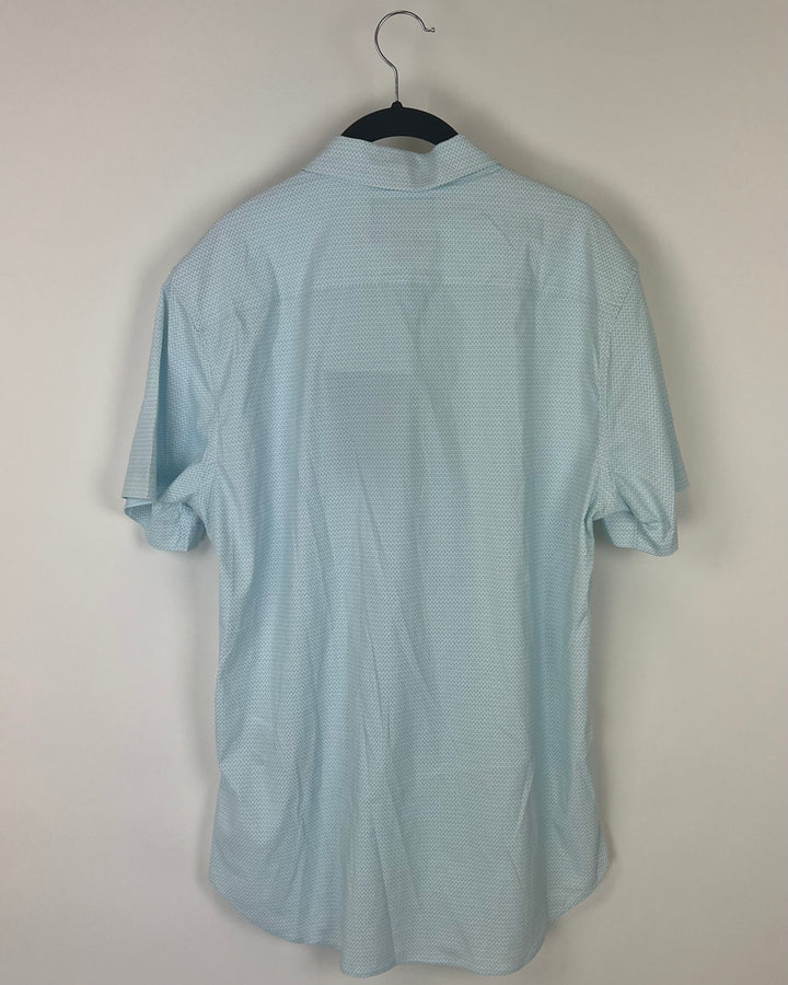 MENS Sky Blue Collared Shirt With Small Abstract Pattern - Medium