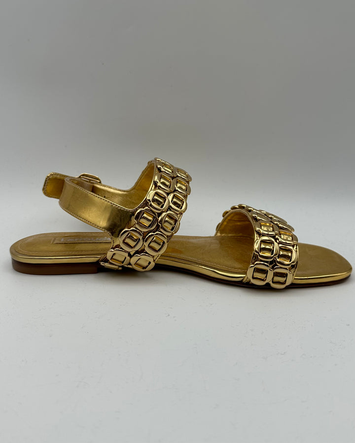 Gold Patent Leather Buckle Flat Sandals - Size 6.5