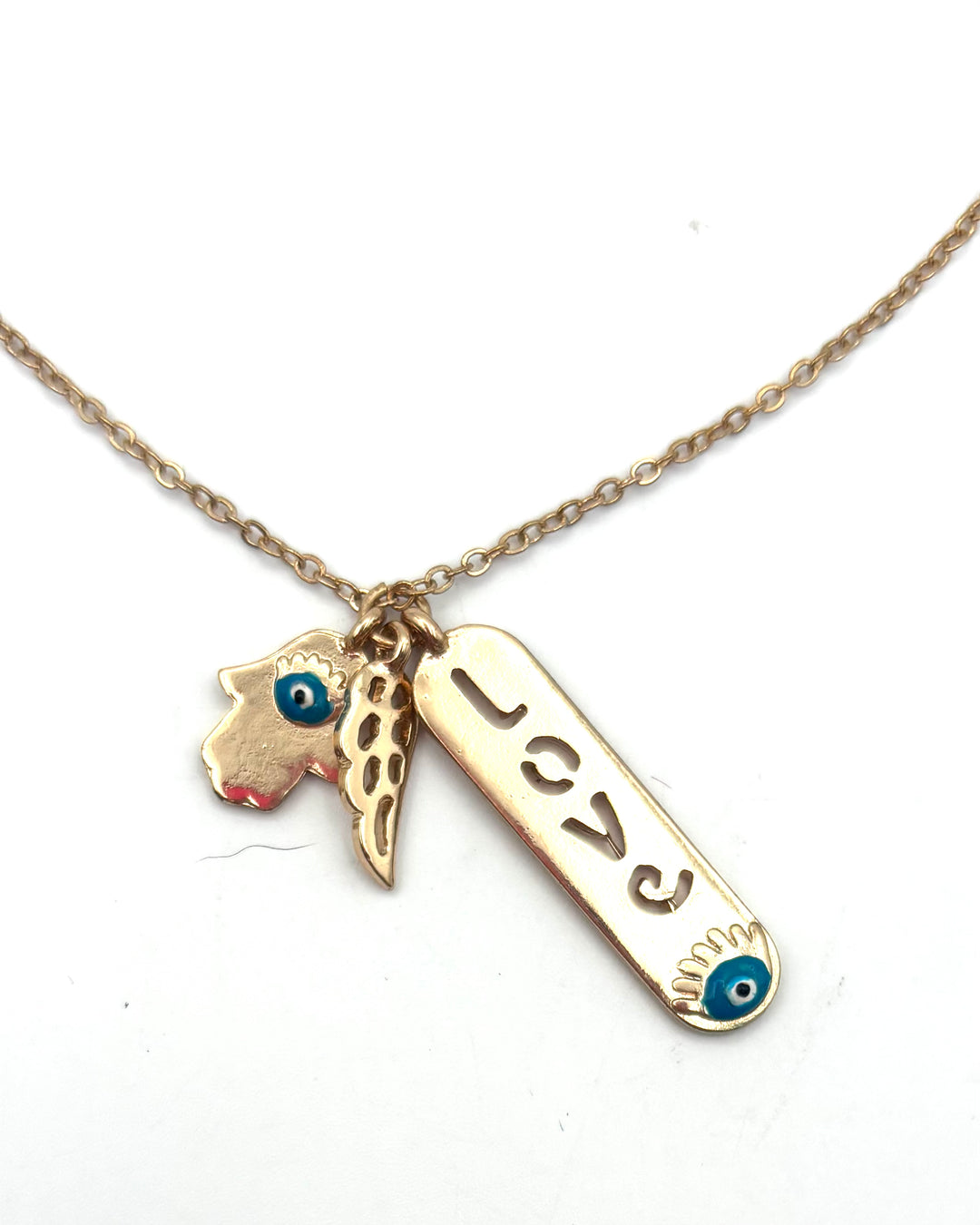 Gold Three Charm Love Necklace