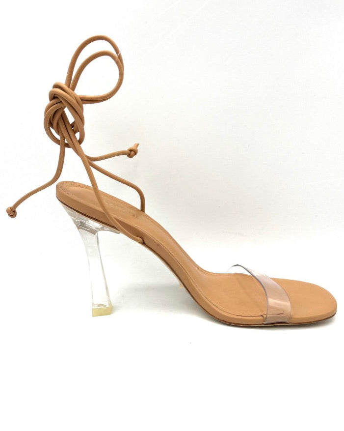 Tan And Clear Lace Up Heel - Size 6.5