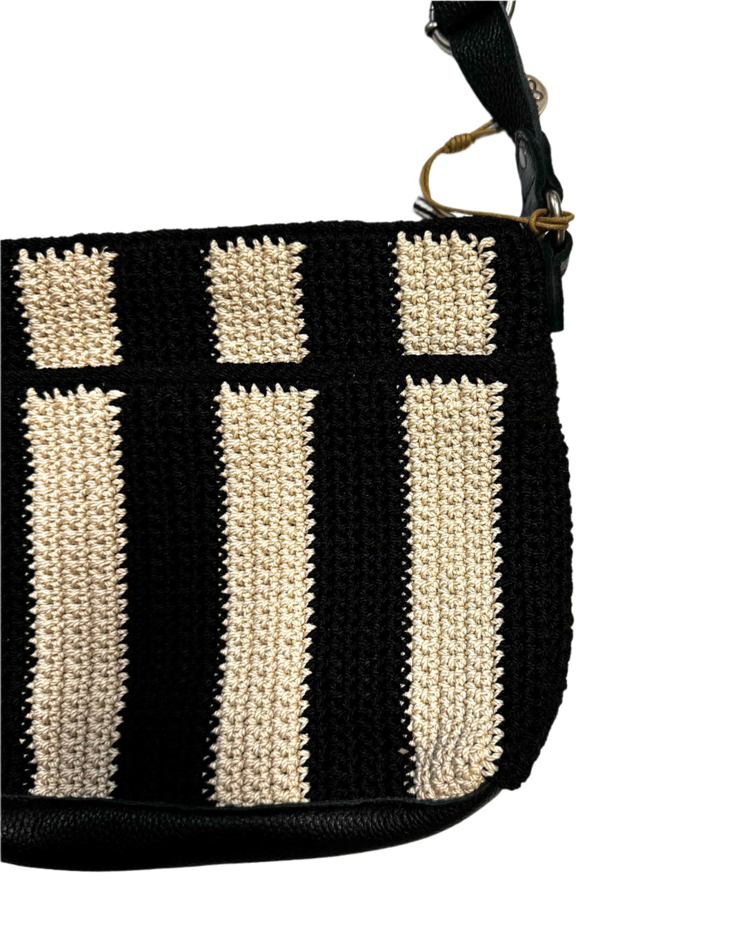 Black and White Striped Crochet Crossbody
