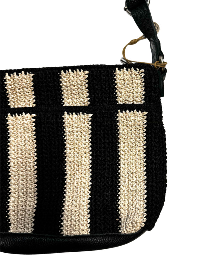 Black and White Striped Crochet Crossbody