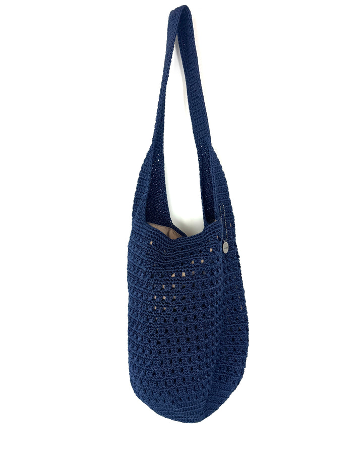 Blue Crochet Shoulder Bucket Bag