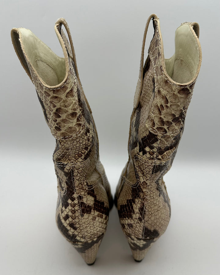 Tan Snake Print Cowboy Boot - Size 10