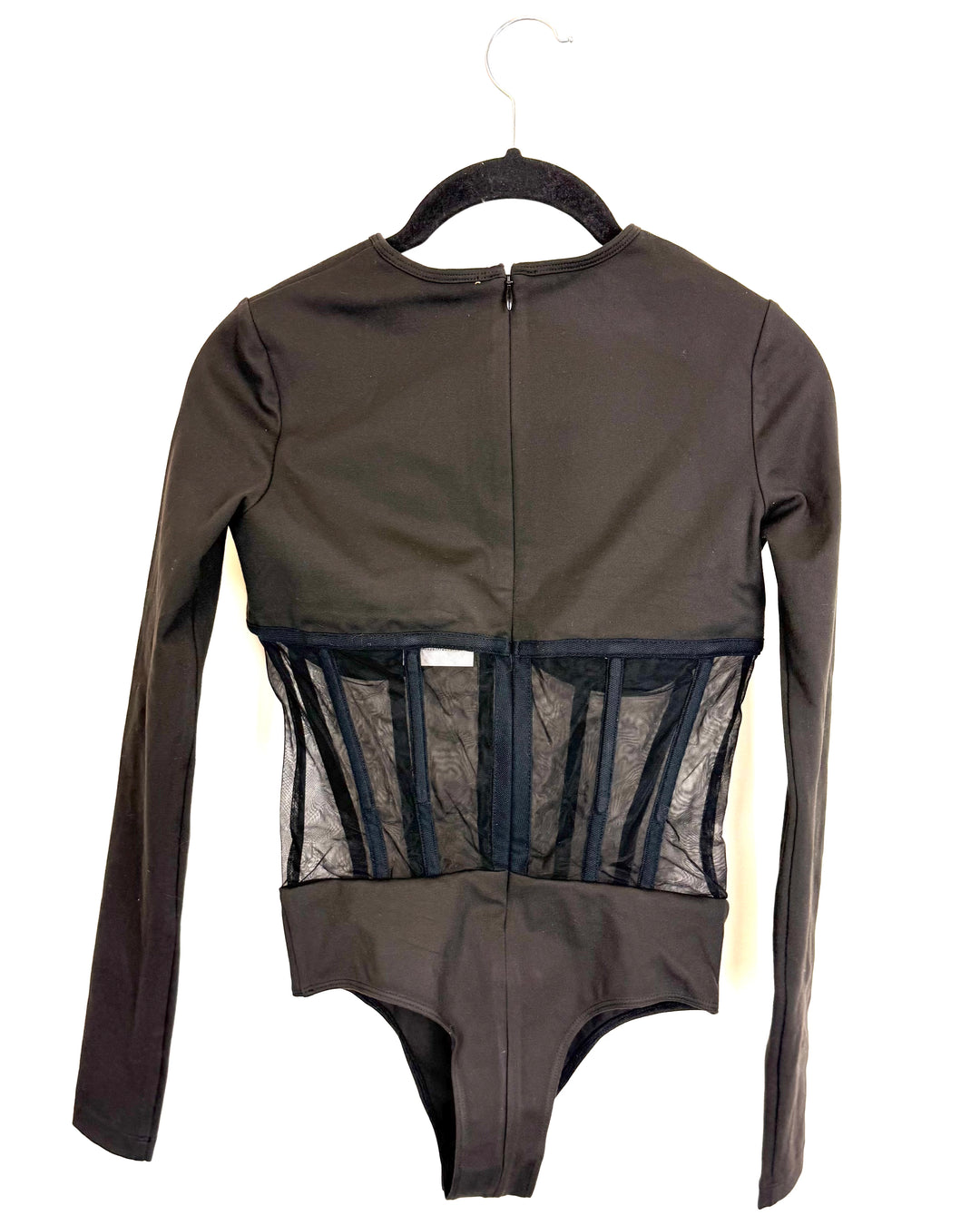 Long Sleeved Black Lace Bodysuit - Size 00/4