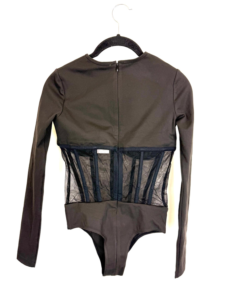 Long Sleeved Black Lace Bodysuit - Size 00/4