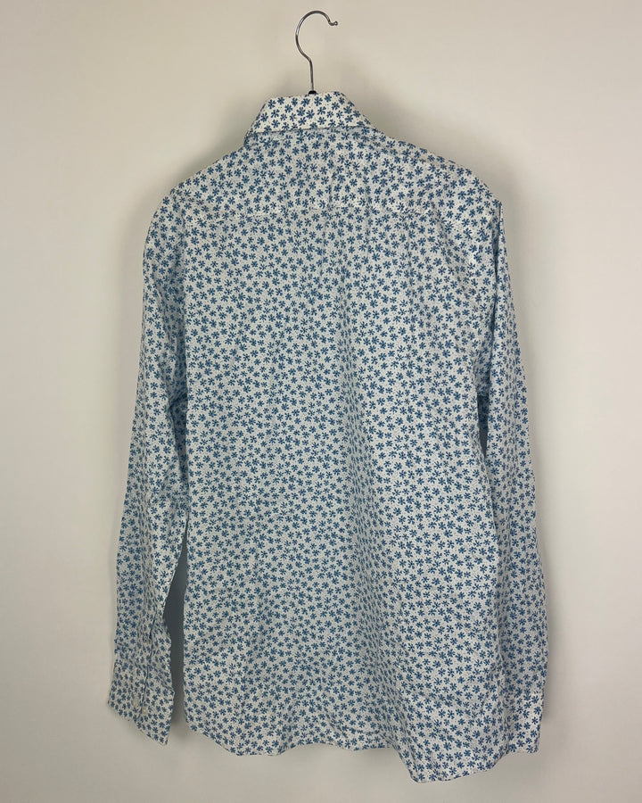 MENS Blue Floral Collared Shirt - Slim Fit Medium