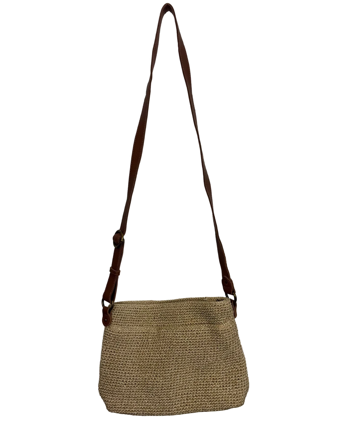 Sandy Tan Crochet & Leather Crossbody Bag