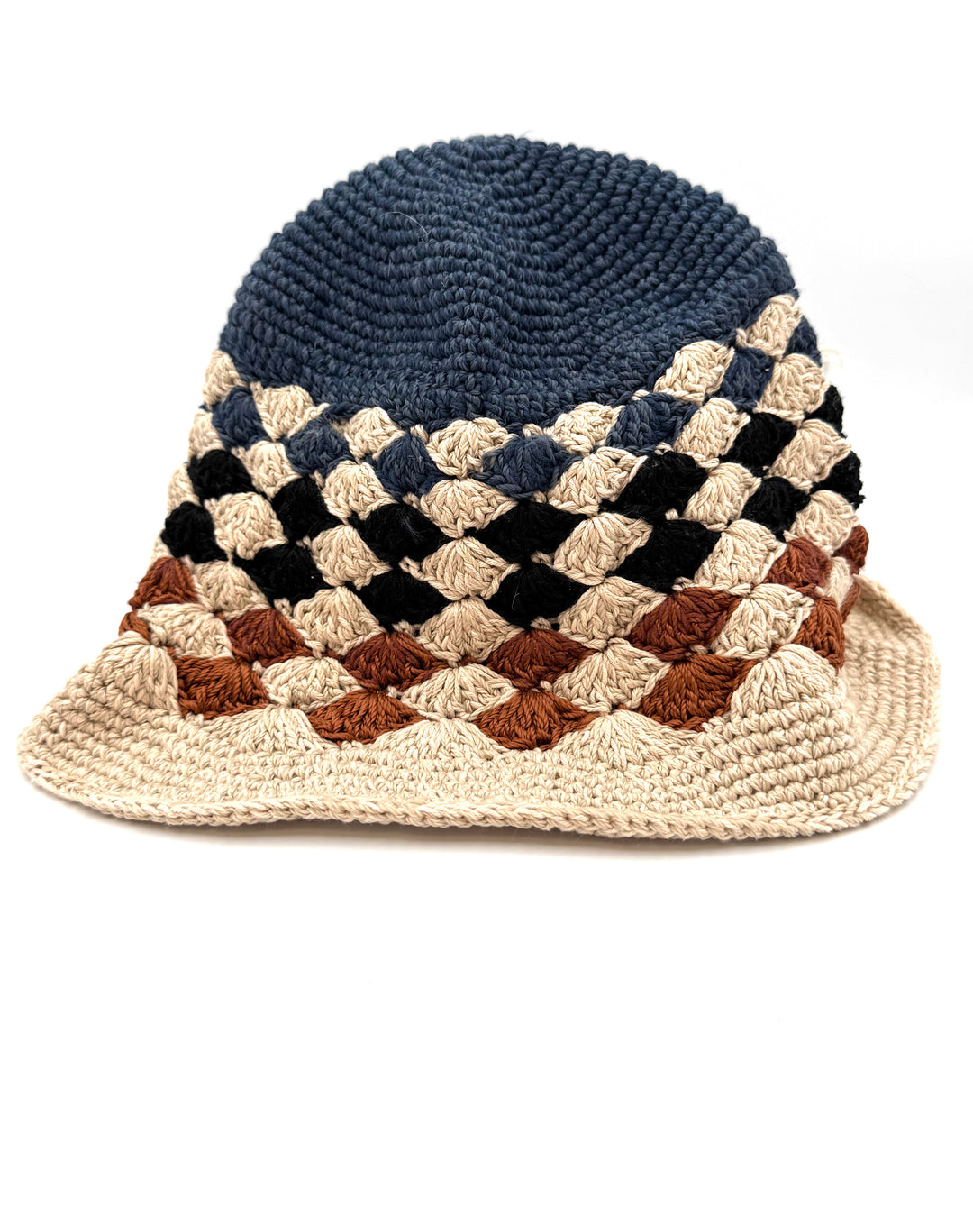 Beige And Blue Crochet Bucket Hat